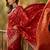 red banarasi jacquard saree with golden zari weaving & tassel pallu     unstitched blouse