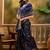 navy blue banarasi jacquard saree with golden zari weaving & tassel pallu     unstitched blouse