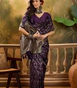 purple banarasi jacquard saree with golden zari weaving & tassel pallu     unstitched blouse
