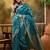teal blue banarasi jacquard saree with golden zari weaving & tassel pallu     unstitched blouse