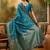 teal blue banarasi jacquard saree with golden zari weaving & tassel pallu     unstitched blouse