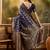 navy blue banarasi jacquard saree with golden zari weaving & tassel pallu     unstitched blouse