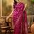 magenta banarasi jacquard saree with golden zari weaving & tassel pallu     unstitched blouse