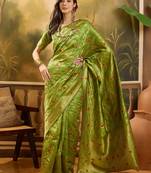 elegant green banarasi jacquard saree with zari weaving & mina detailing