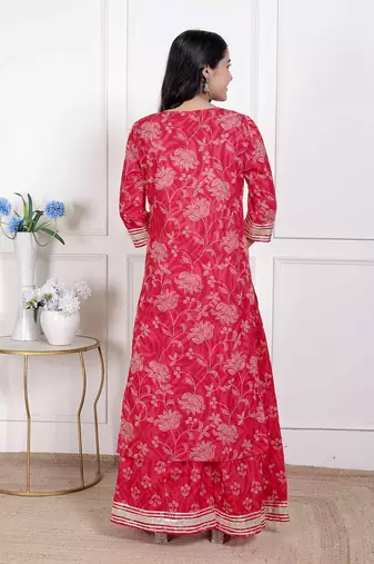   women's red cotton gota work kurta with palazzo