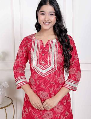   women's red cotton gota work kurta with palazzo 4