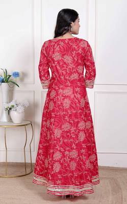   women's red jaipuri printed cotton ethnic anarkali kurta 2