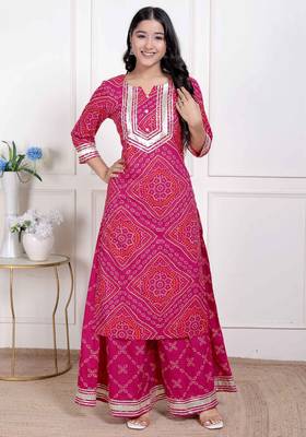   women's embellished ethnic cotton kurta with palazzo 1