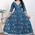 Miravan women's blue cotton embroidered neck anarkali kurta