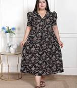 Miravan womens plus size multicolored pleated puff sleeve floral pure cotton butterfly maxi dress