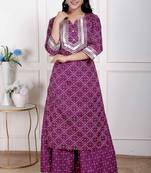 Miravan women cotton magenta gota work kurta with flared palazzo