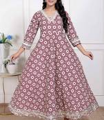 Miravan women's cream embroidered cotton  anarkali kurta 