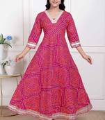 Miravan women's pink cotton bandhani ethnic anarkali kurta