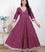 Miravan women maroon floral print soft cotton embroidered anarkali kurta