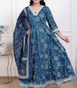 Miravan women's jashn hand block printed ethnic anarkali kurta and dupatta