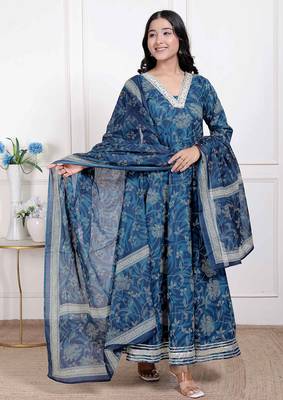   women's jashn hand block printed ethnic anarkali kurta and dupatta 3