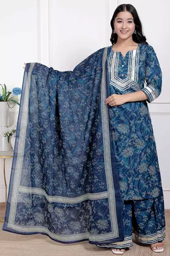 Miravan women's gota patti cotton kurta paired with palazzo and dupatta