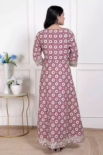 Miravan women's cream embroidered cotton anarkali kurta and dupatta