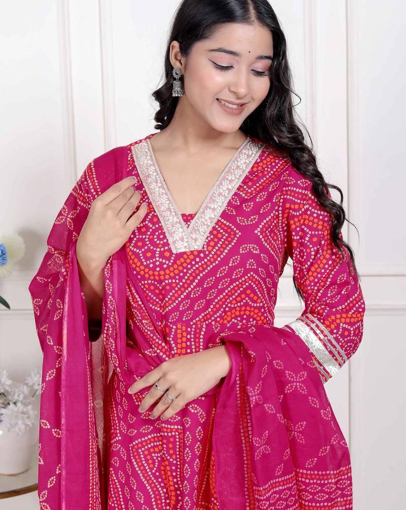 Miravan women's bandhani ethnic anarkali kurta  and dupatta