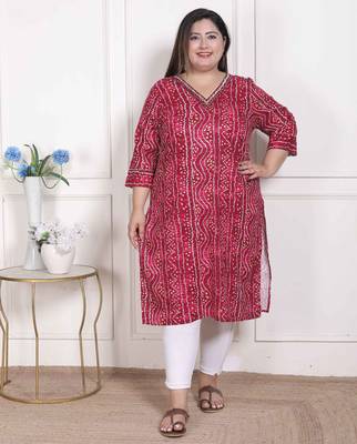   womens plus size bandhej printed rayon kurta magenta 1