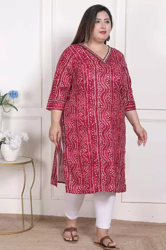   womens plus size bandhej printed rayon kurta magenta