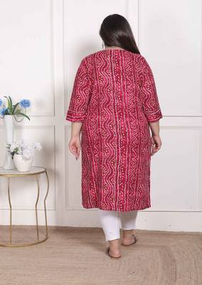   womens plus size bandhej printed rayon kurta magenta 4