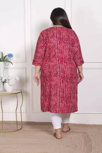   womens plus size bandhej printed rayon kurta magenta