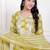 Miravan women's lime yellow embroidered straight kurta with palazzo and dupatta