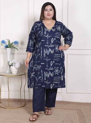   womens plus size abstract printed cotton kurta set 1