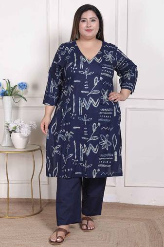 Miravan womens plus size abstract printed cotton kurta set