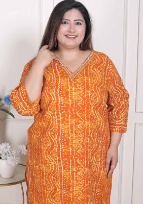   womens plus size yellow bandhani printed straight kurta 5