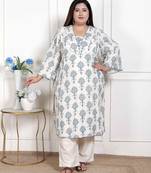 Miravan womens plus size off white floral printed cotton flex kurta with pant