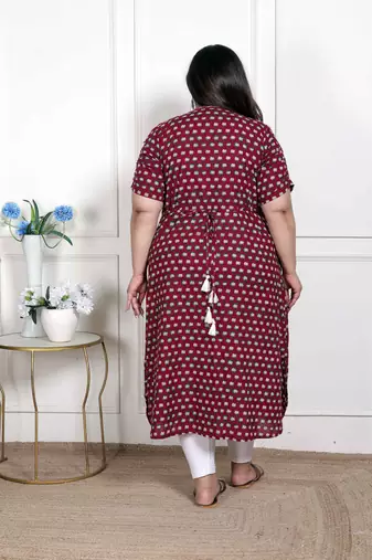   womens plus size relaxed fit red floral printed a-line pure cotton kurta