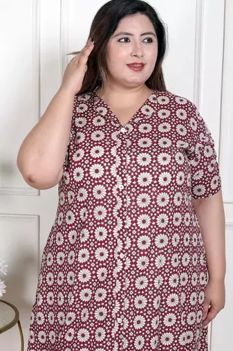   womens plus size cotton floral printed cream a-line kurta with buttons