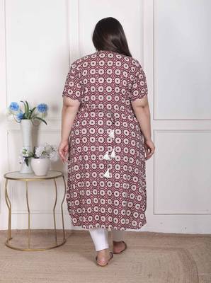   womens plus size cotton floral printed cream a-line kurta with buttons 5