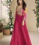 Pink chinon silk embroidered western Palazzo suit