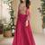 Pink chinon silk embroidered western plazzo suit