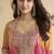 Pink chinon silk embroidered western plazzo suit