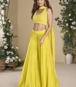 Yellow chinon silk embroidered western Palazzo suit