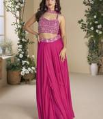 Rani pink chinon silk embroidered western Palazzo suit