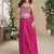 Rani pink chinon silk embroidered western Palazzo suit