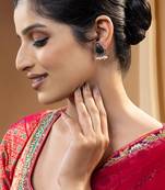 Carved gemstone antique silver earrings