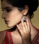 Teardrop black stone silver earrings
