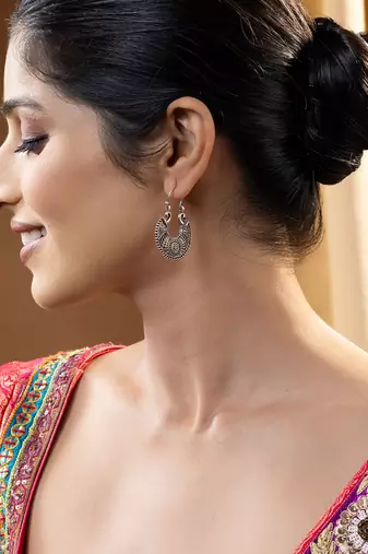 Silver engraved earrings