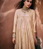 Beige embroidered modal silk anarkali
