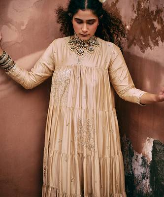 Beige embroidered modal silk anarkali 2