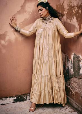 Beige embroidered modal silk anarkali 3