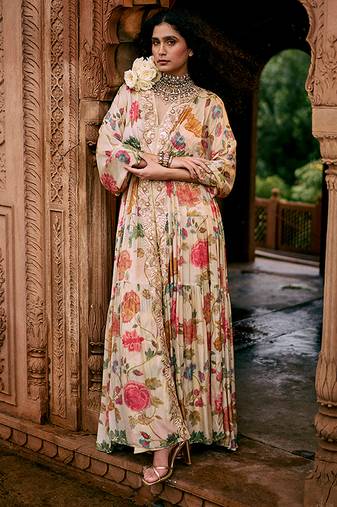 Multicolor printed crepe kaftan