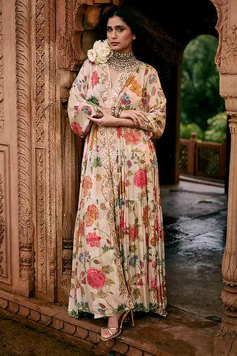 Multicolor printed crepe kaftan