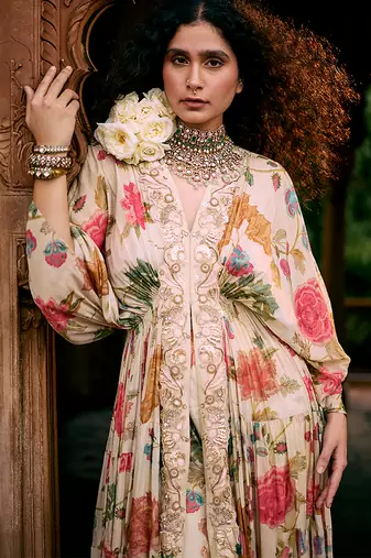 Multicolor printed crepe kaftan